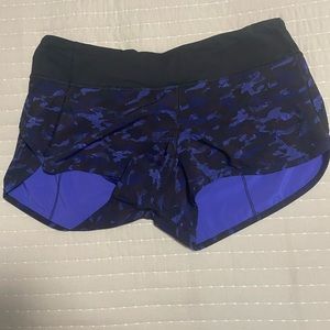 LuluLemon speed up short in black and purple camo